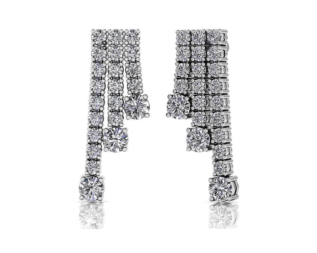 Triple Strand Diamond Dangle Drop Earrings Diamond with 2.21 ct.(finished) 2mm, 3.5mm